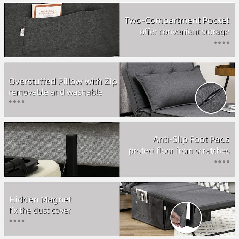HOMCOM Ottoman Sofa Bed, 4 in 1 Multi-Function Button Tufted Folding Sleeper Chair Bed with Adjustable Backrest, Black
