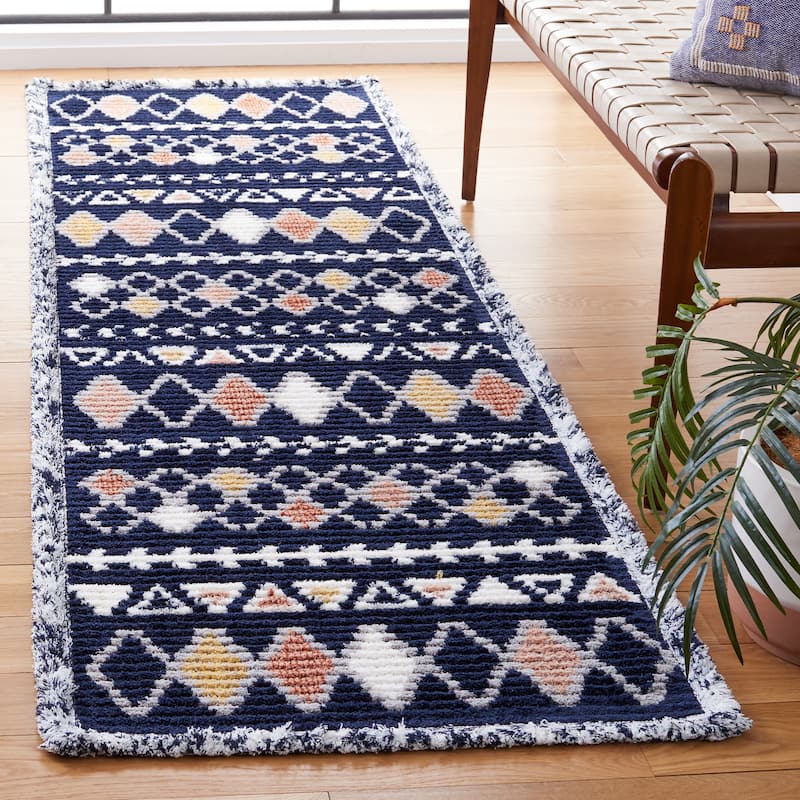 SAFAVIEH Marrakesh Domenica Boho Tribal Fringe Rug - 2'2" x 8' Runner - Navy/Multi
