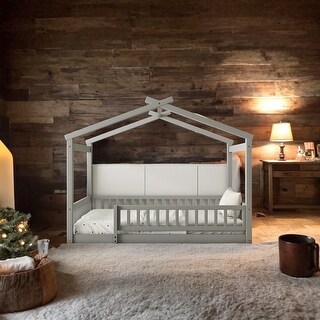 Full Size Wood Bed House Bed Frame with Fence, for Kids - Bed Bath ...