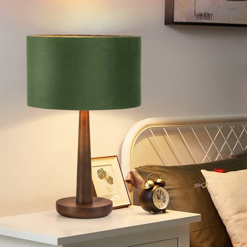 18.5" Modern Table Lamp with Walnut Wood Base, Dimmable Bedside Lamp, UL Listed