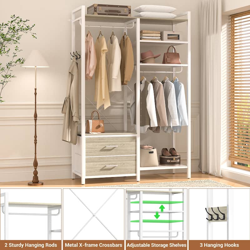 Garment Rack Heavy Duty Clothes Rack Free Standing Closet Organizer with Shelves and 2 hanging Rods