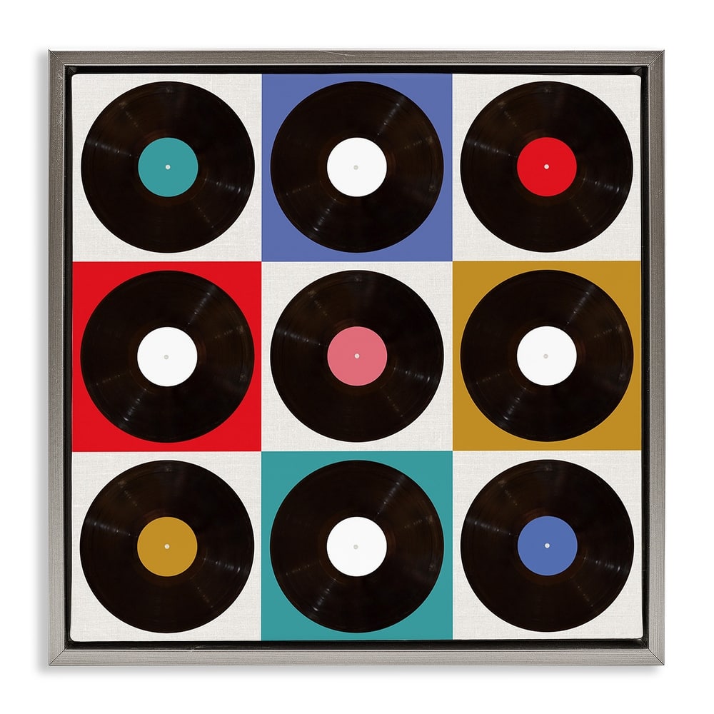 Stupell Geometric Music Records Framed Floater Canvas Wall Art Design By Katrina Craven