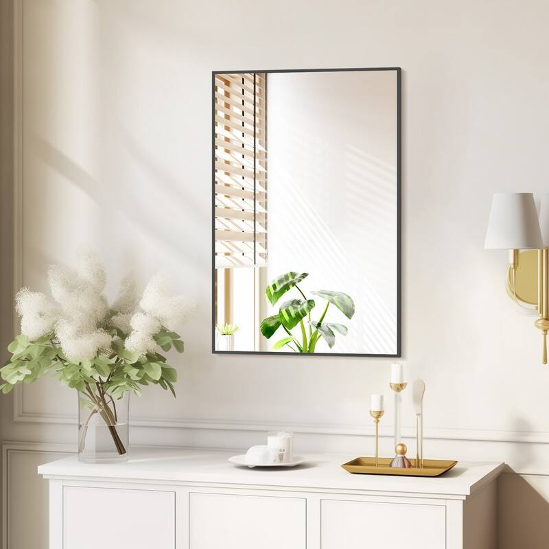 Black Modern Aluminum Square Mirror for Living Room - 20"x30" - Black