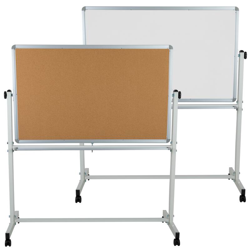 Reversible Mobile Cork Bulletin & White Board with Pen Tray
