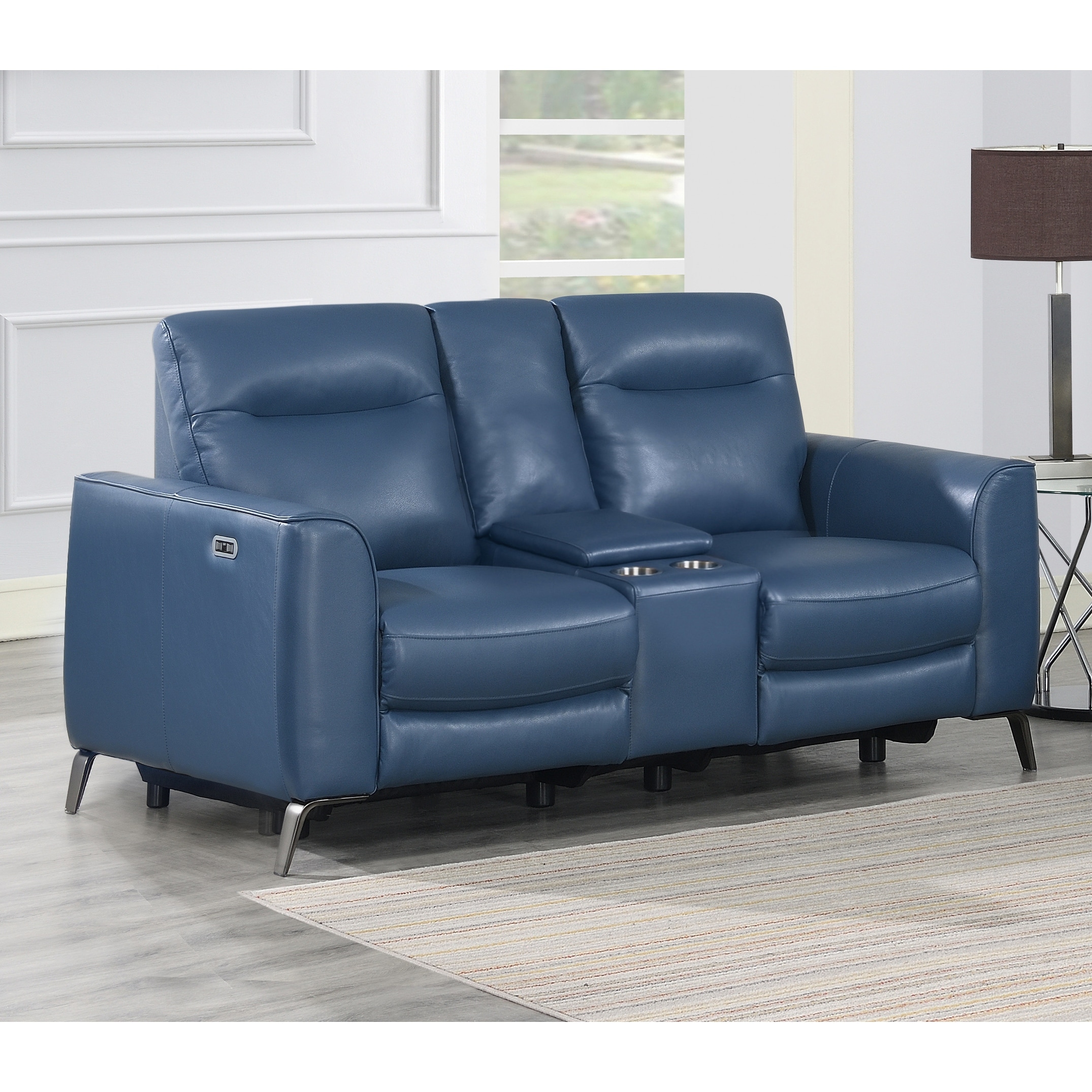 Blue on sale leather loveseats