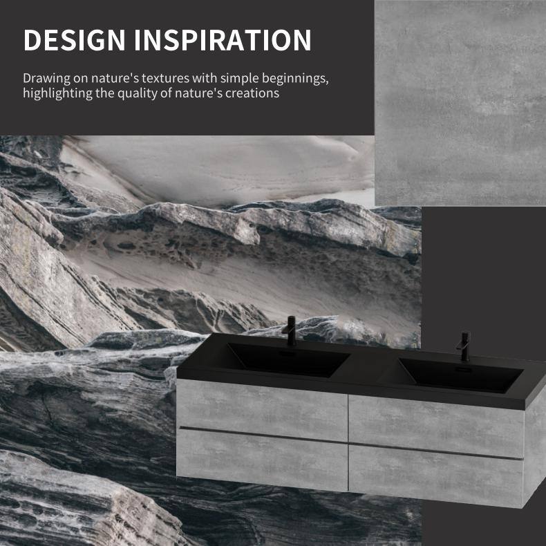 GDFStudio - Carter Floating Bathroom Vanity with Black Quartz Sand Countertops & Soft-Close Drawers