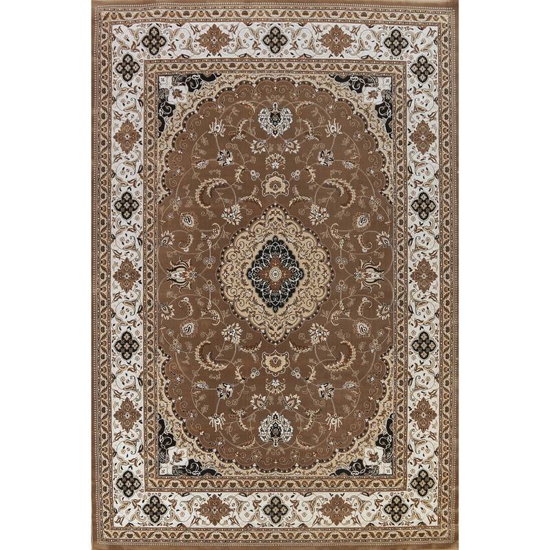 Traditional Brown Floral Oriental Tabriz Area Rug Turkish Carpet - 9'0" x 12'0"