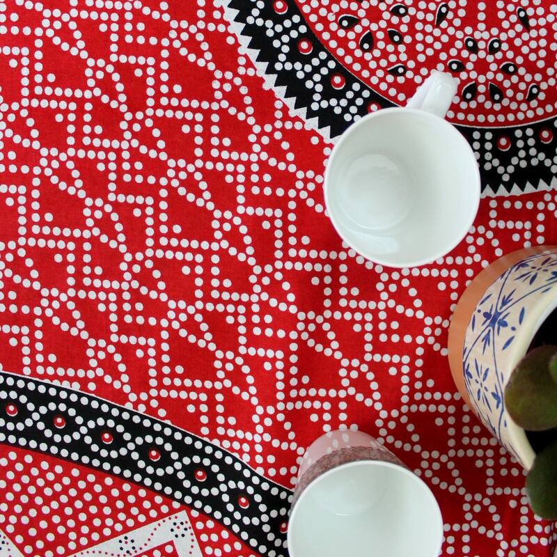 Red Mandala Design Cotton Boho Tablecloth Rectangle - 54 x 84 in