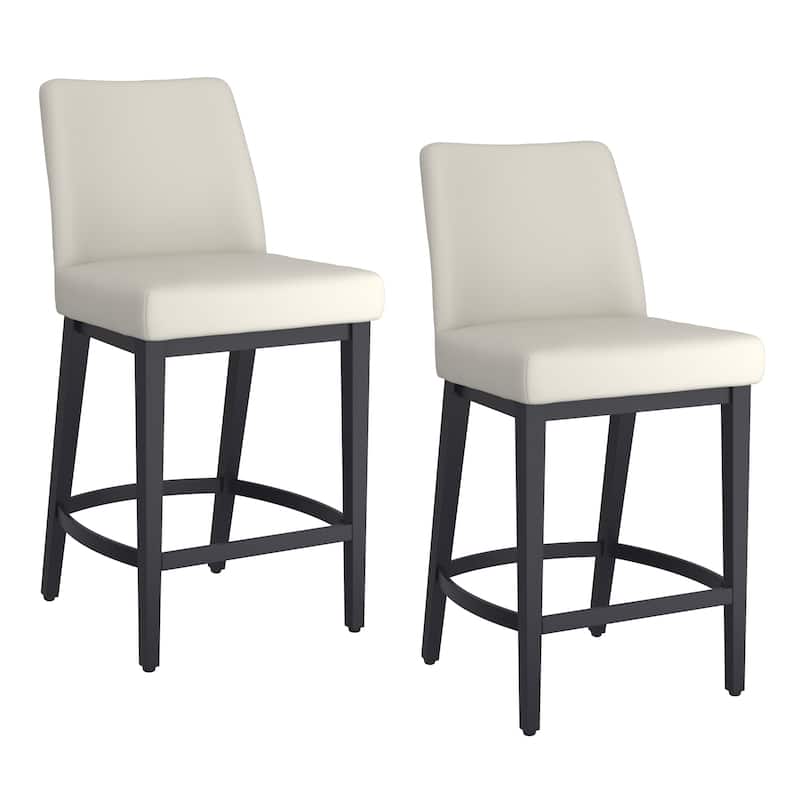 Modern Faux Leather and Metal 26" Counter Stool, Set of 2 - Beige and Black