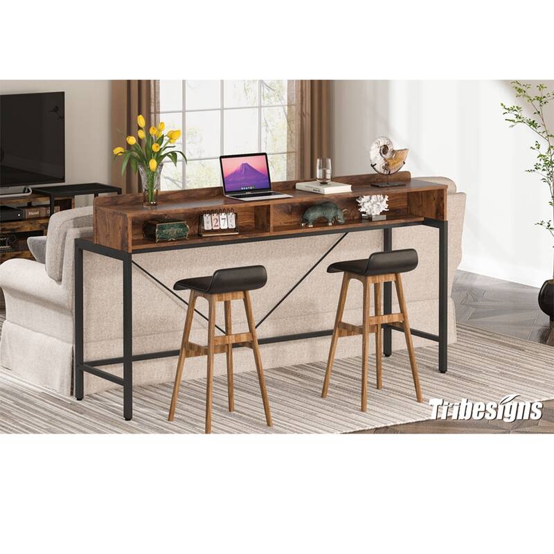 70.9 Inch Long Industrial Console Table, 2 Tier Narrow Sofa Console Tables for Living Room, Entryway