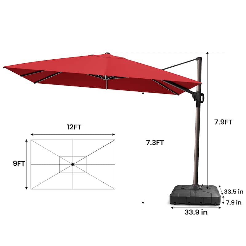 Pellebant 9 FT x 12 FT Outdoor Patio Cantilever-Offset Umbrella with Base