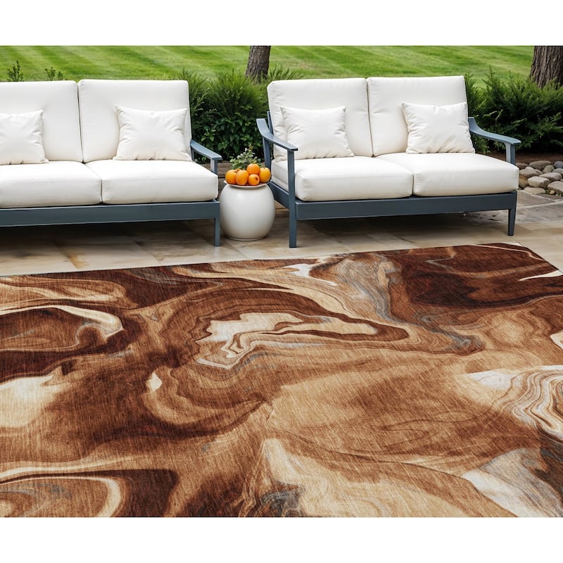HomeRoots Abstract Transitional Rectangle Outdoor Rug - 9' X 12'