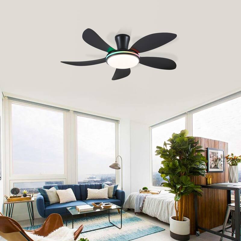 48 Inch Flush Mount DC Ceiling Fan with Lights, 5 Reversible Blades,3 CCT LED with Remote and APP Control - 48 Inches