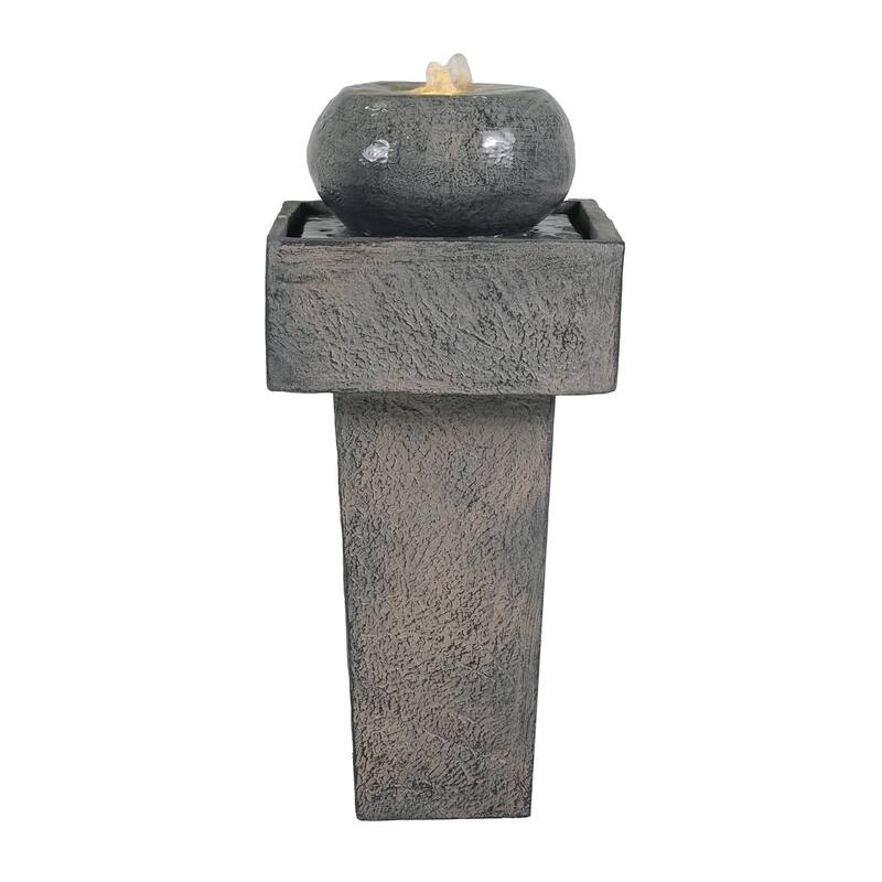 Christopher Knight Home - Aveline 25.59"H Minimalist Concrete Column Fountain LED-Lit Modern Outdoor Oasis
