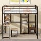 preview thumbnail 4 of 9, Full Size Loft Bed with Desk, Wardrobe, Shelves and Cabinet, Black