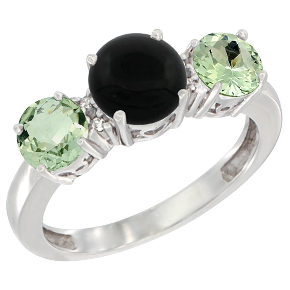 14k White Gold Round 3 Stone Natural Black Onyx Ring Green Amethyst Sides Diamond Accent Sizes 5 10 Overstock 14k White Gold Round 3 Stone Natural Black Onyx Ring Green Amethyst Sides Diamond Accent Sizes 5 10 Overstock