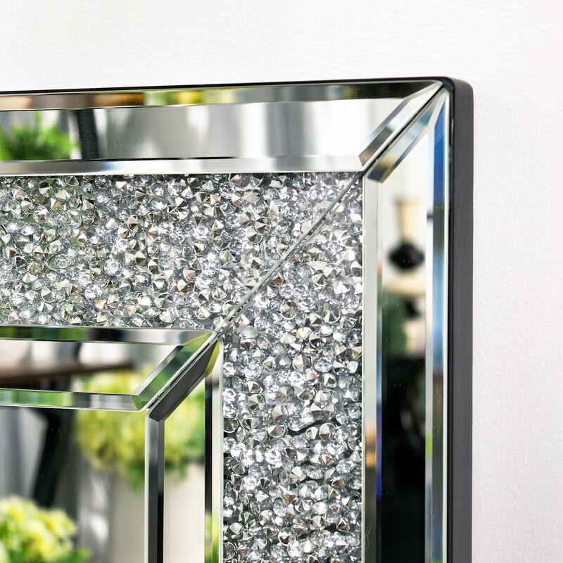 Large Sparkling Crystals Diamond Embedded Venetian Wall Mirror - 48" x 24"