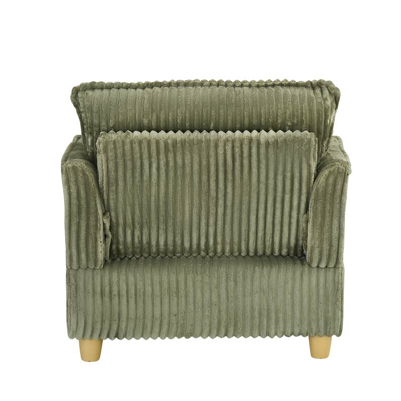 Single Sofa with Ottoman, Comfy Corduroy Upholstered Armchair, Lounge Chair with Throw Pillows for Living Room, Balcony