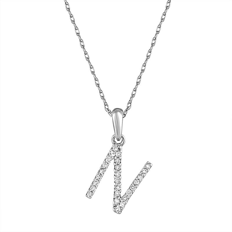 Joelle Collection 1/10 ctw Diamond Initial Pendant Necklace 14K Gold adjustable 16 to 18 inch Chain - Personalized Gift - N - White