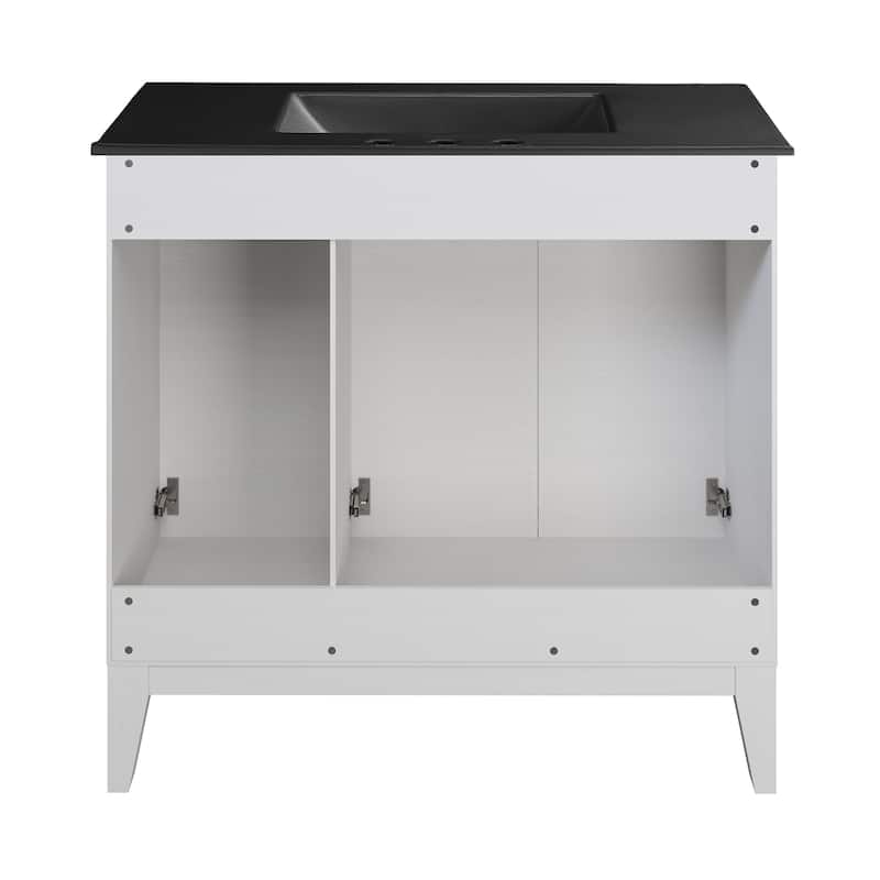 Cascade 36 In. White Oak Bathroom Vanity With Black, 3-Hole Ceramic Sink Top
