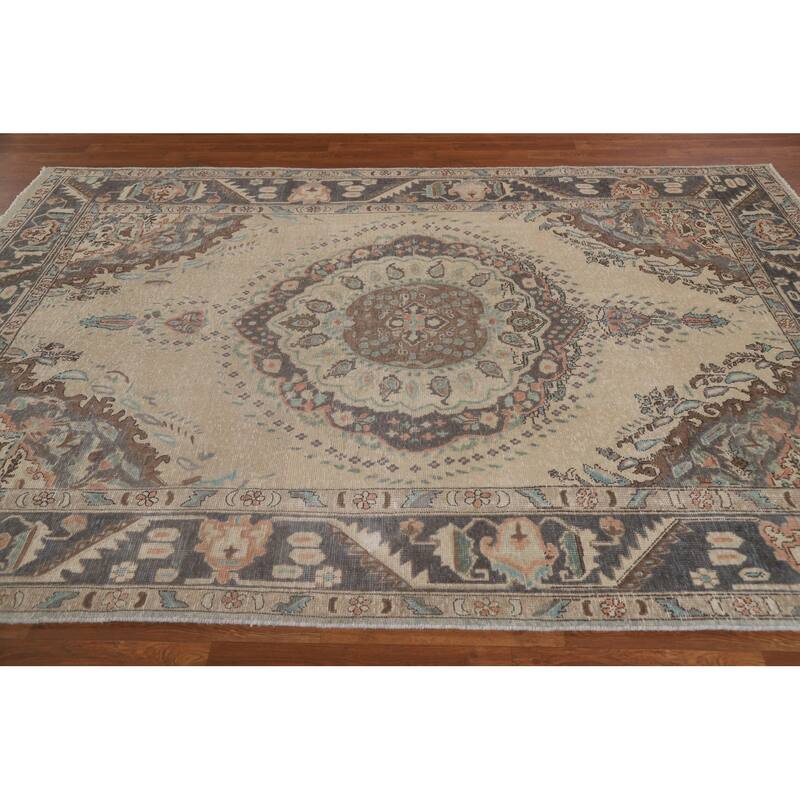 Distressed Tabriz Persian Antique Area Rug Living Room Wool Carpet - 6'4" x 9'2"
