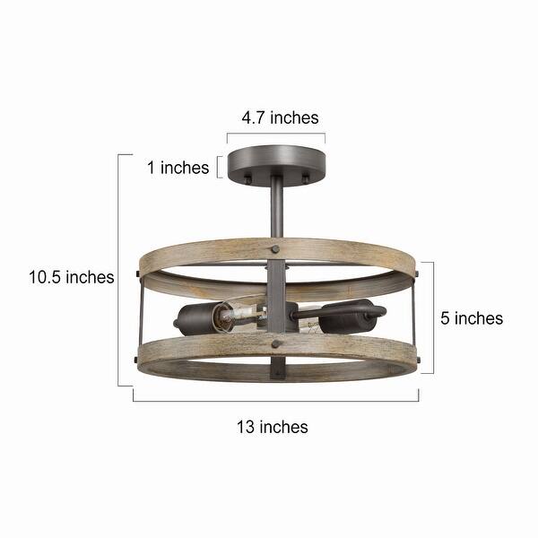 dimension image slide 1 of 2, Modern Farmhouse 2-Light Drum Semi-Flush Mount Ceiling Light for Hallway and Foyer