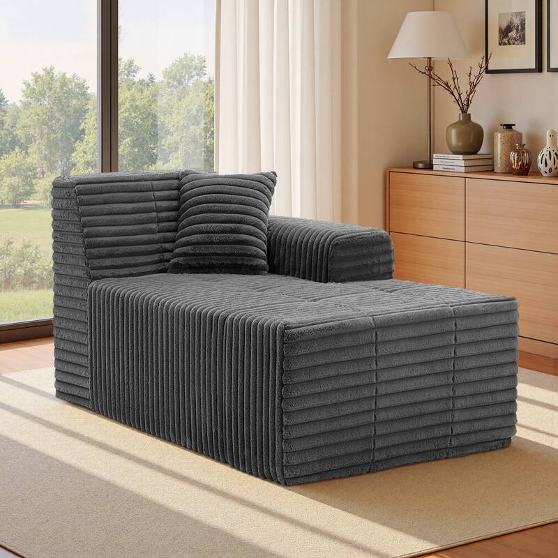 32" W No Assembly Required Plush Corduroy Chaise - Right Facing - Grey