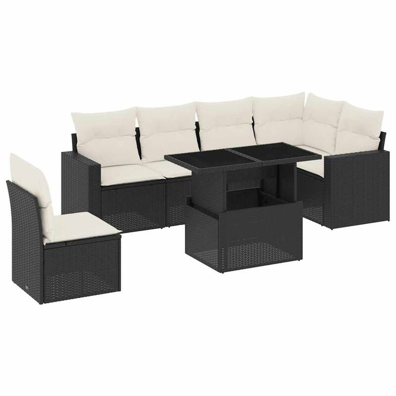 vidaXL Patio Sofa Set with Cushions Outdoor Furniture 7 Piece Poly Rattan - 21.7 x 39.4 x 28.7