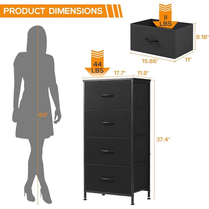 Dresser for Bedroom with 4 Fabric Drawers, Tall Chest Organizer Units for Clothing, Closet, Kidsroom, Storage Tower with Cabinet