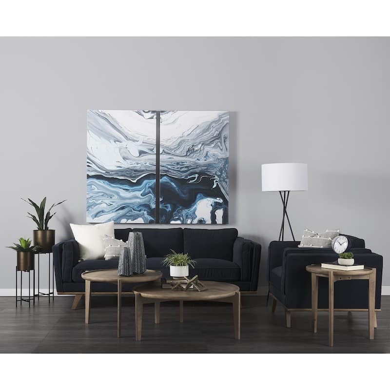 Dark Blue and Beige Lumbar Accent Pillow Cover