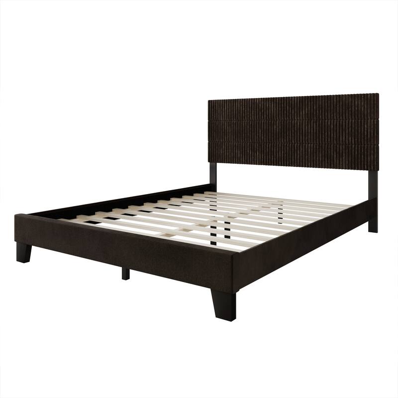 CraftPorch Corduroy Mid-Century Modern Velvet Platform Bed