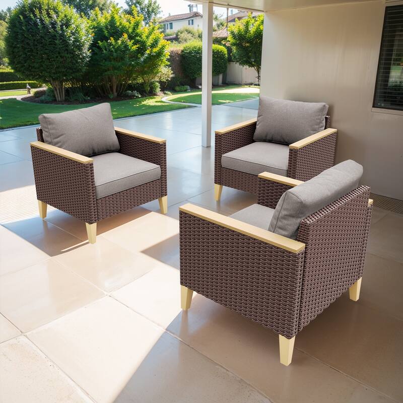 Gymojoy Outdoor Rattan Chairs with Armrest Chairs - Brown - Grey