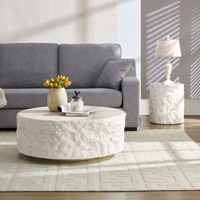 GDF Studio - Aries Modern Fiberglass Round Side Table with Imitation Stone Design