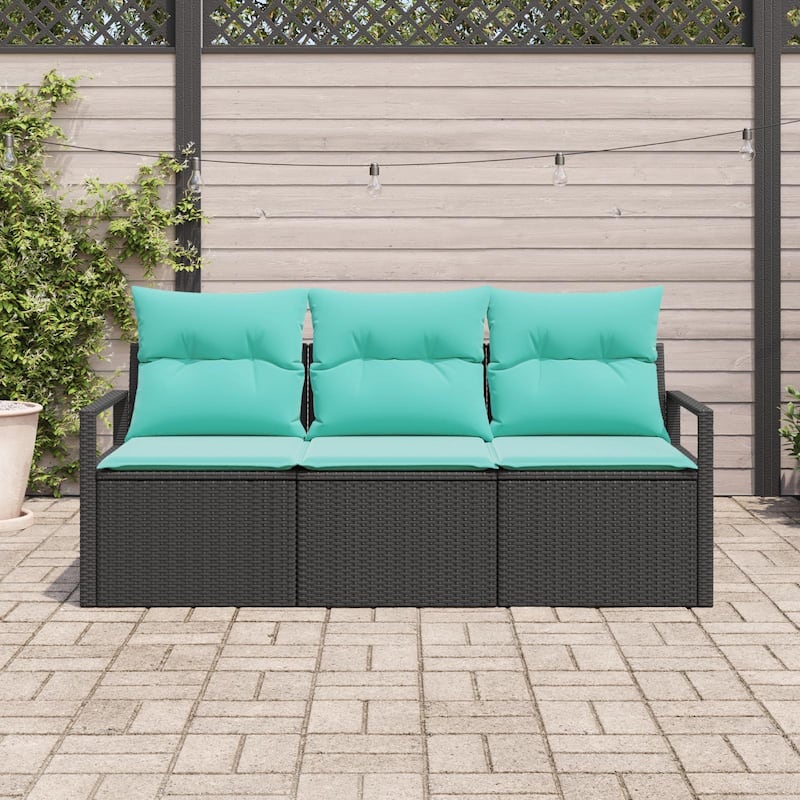 vidaXL 3 Garden Sofa Set with Cushions Black/Brown/Grey Poly Rattan - 68.9 x 24.4 x 27.2