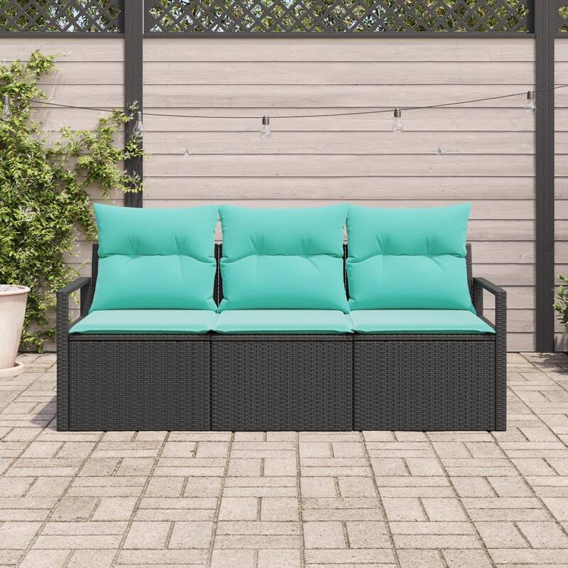 vidaXL 3 Garden Sofa Set with Cushions Black Poly Rattan - 68.9 x 24.4 x 27.2