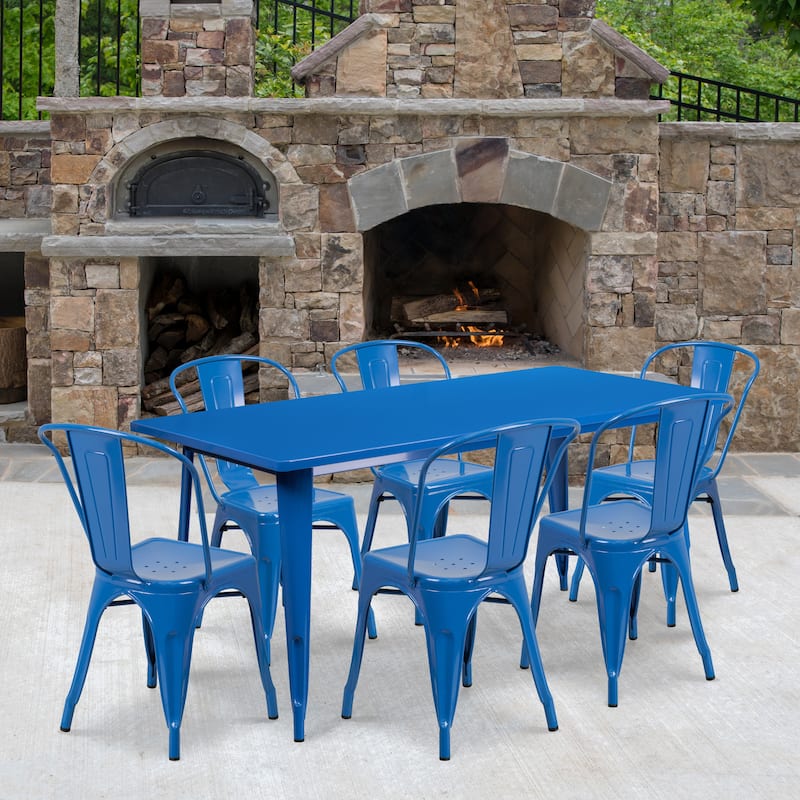 Rectangular Metal Indoor-Outdoor Table Set - Blue