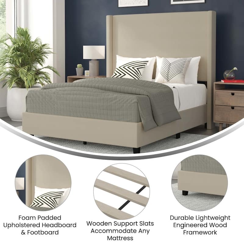 Modern Upholstered Platform Bed with Channel Stitched Headboard
