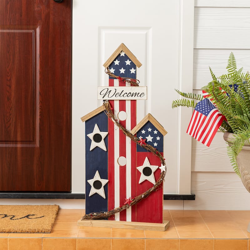 Glitzhome 30''H Patriotic/ Americana Wooden Birdhouse Porch Decor