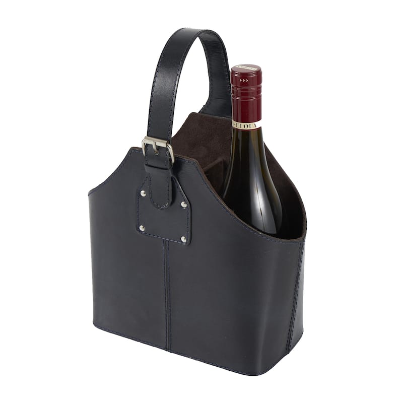 Leather Handmade 2 Bottle Kitchen Wine Holder with Carrying Handle