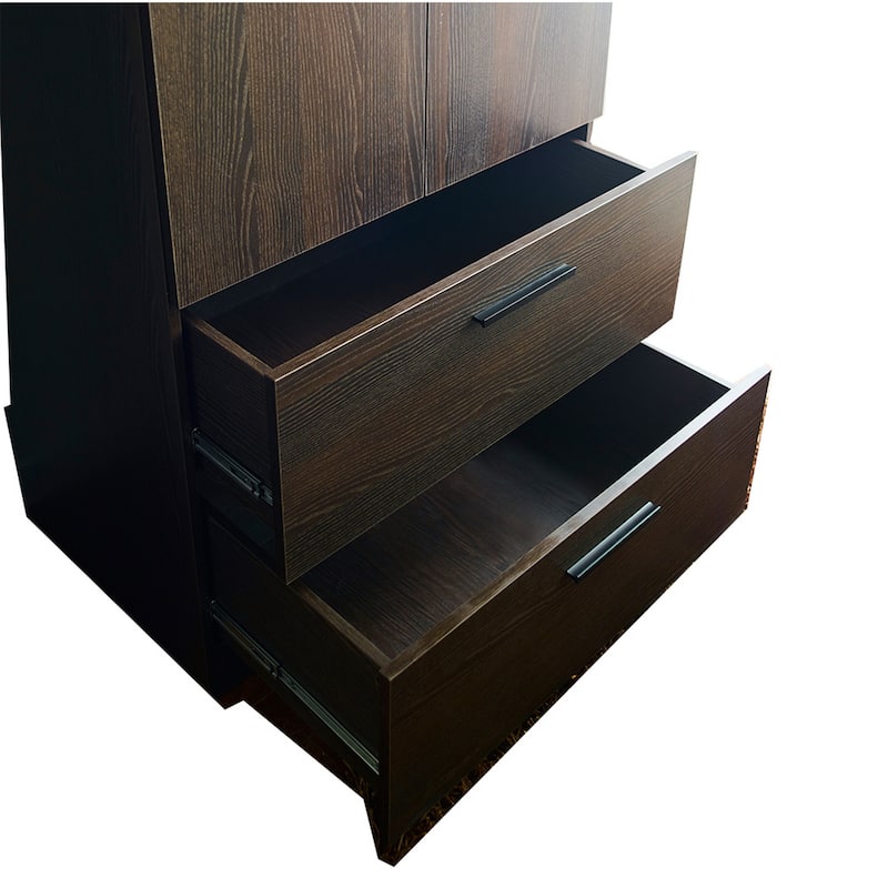 Beak 2 Door Standing Closet, 2 Drawers and Hanging Bars, Farmhouse Brown