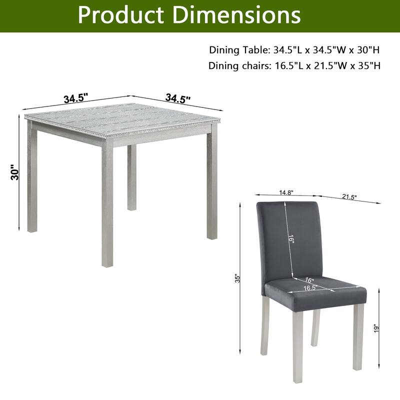 Modern Counter Height Table Set with 1 Square Table, 4 Upholstered Chairs and Crystal Accents, for Dining Rooms, 5-Piece