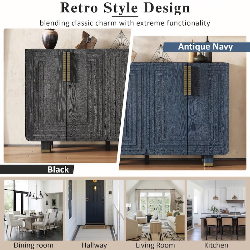4 Doors Vintage Fluted Sideboard Cabinet with Adjustable Shelves
