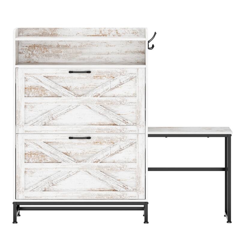 Shoe Cabinet with 2 Flip Drawers & Adjustable Shelves, Large Capacity Storage Cabinet, Shoe Rack with Metal Legs