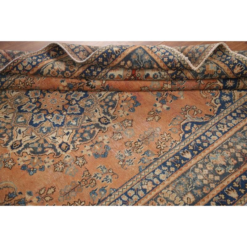 Hand Knotted Oriental 100% Wool Carpet Traditional Medallion Oranges & Rust Mashad Area Rug - 9' 4'' X 6' 4''