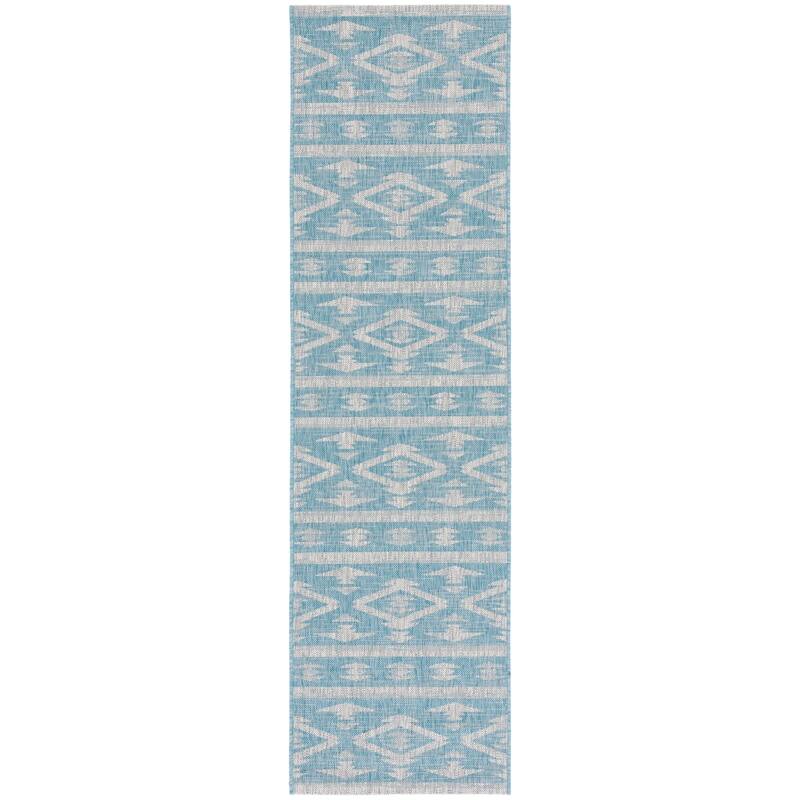 SAFAVIEH Courtyard Fraidel Indoor/ Outdoor Waterproof Patio Backyard Rug - 2'3" x 8' Runner - Aqua/Grey