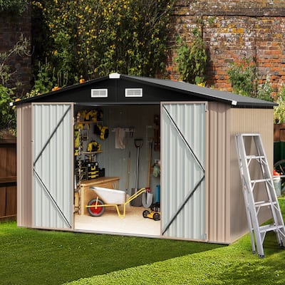 8 x 10 FT Patio Metal Storage Shed with Vents and Doorknobs