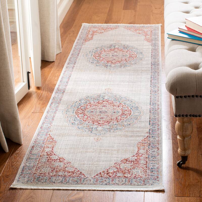 SAFAVIEH Kenitra Sherryl Vintage Medallion Rug - 2'2" x 10' Runner - Ivory/Red