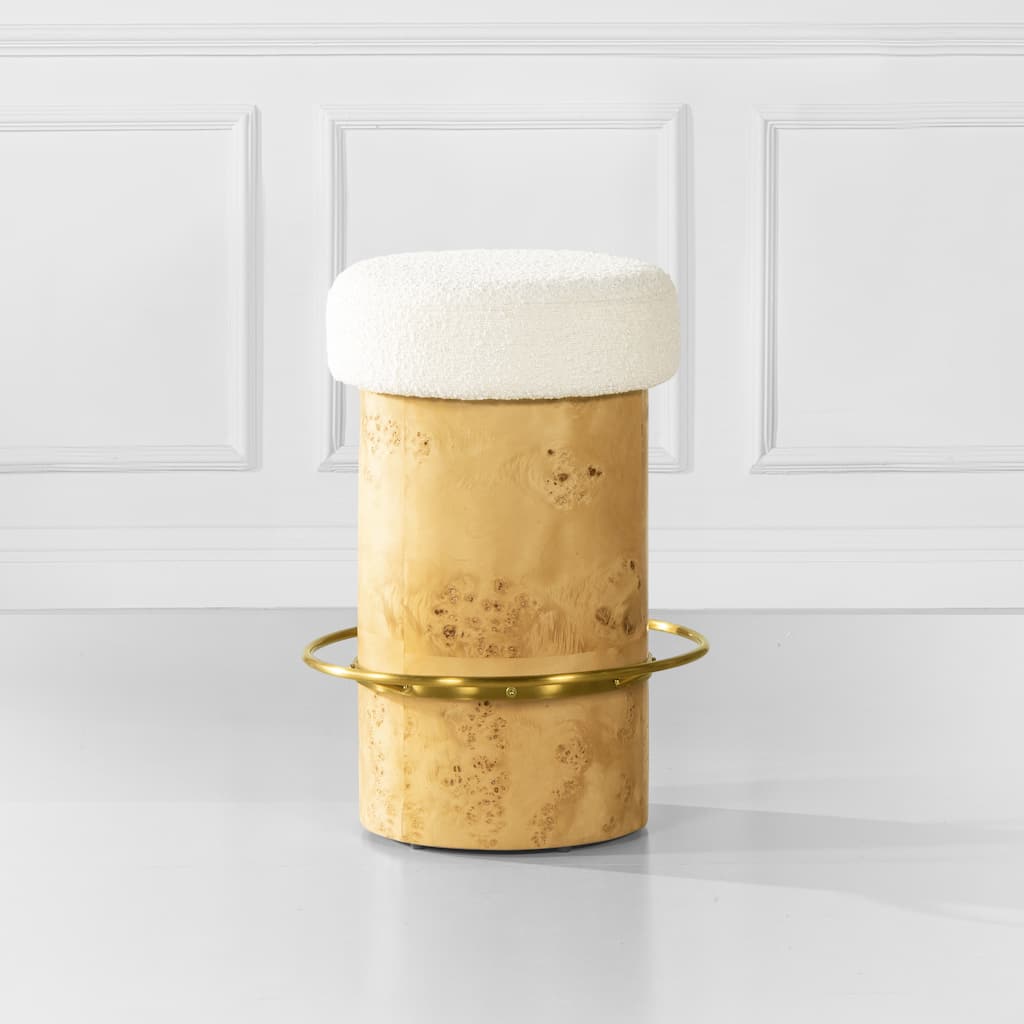 Nebula 26" Burl Wood Boucle Upholstered Counter Height Bar Stool