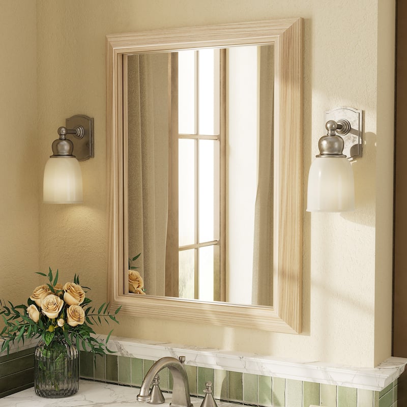 Beveled Metal Rectangle Framed Bathroom Vanity Tempered Glass Mirrors - 32" x 24" - Light Brown