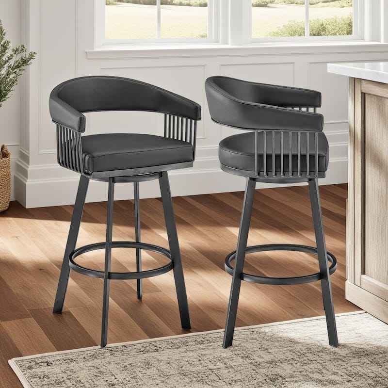 Chelsea Modern Swivel Barstool, Upholstered Counter Height Chair with Metal Frame - Black and Black - Counter Height